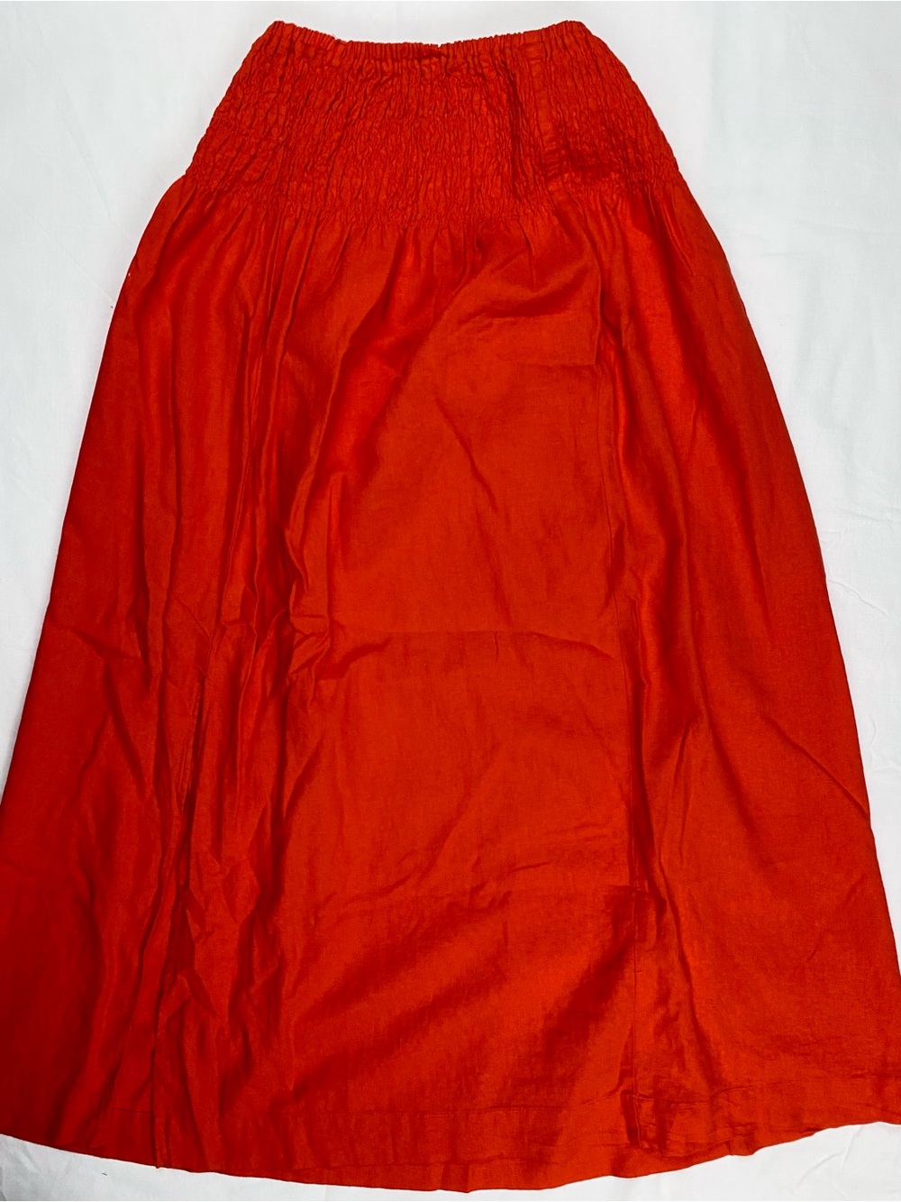 Cotton Smocked Waist A-Line Maxi Skirt in Vibrant Red